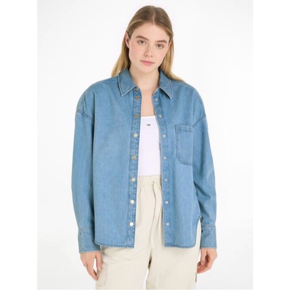 WeWoreWhat Chambray Boyfriend Over-shirt Button Down In Super Blue NWT - Picture 2 of 11